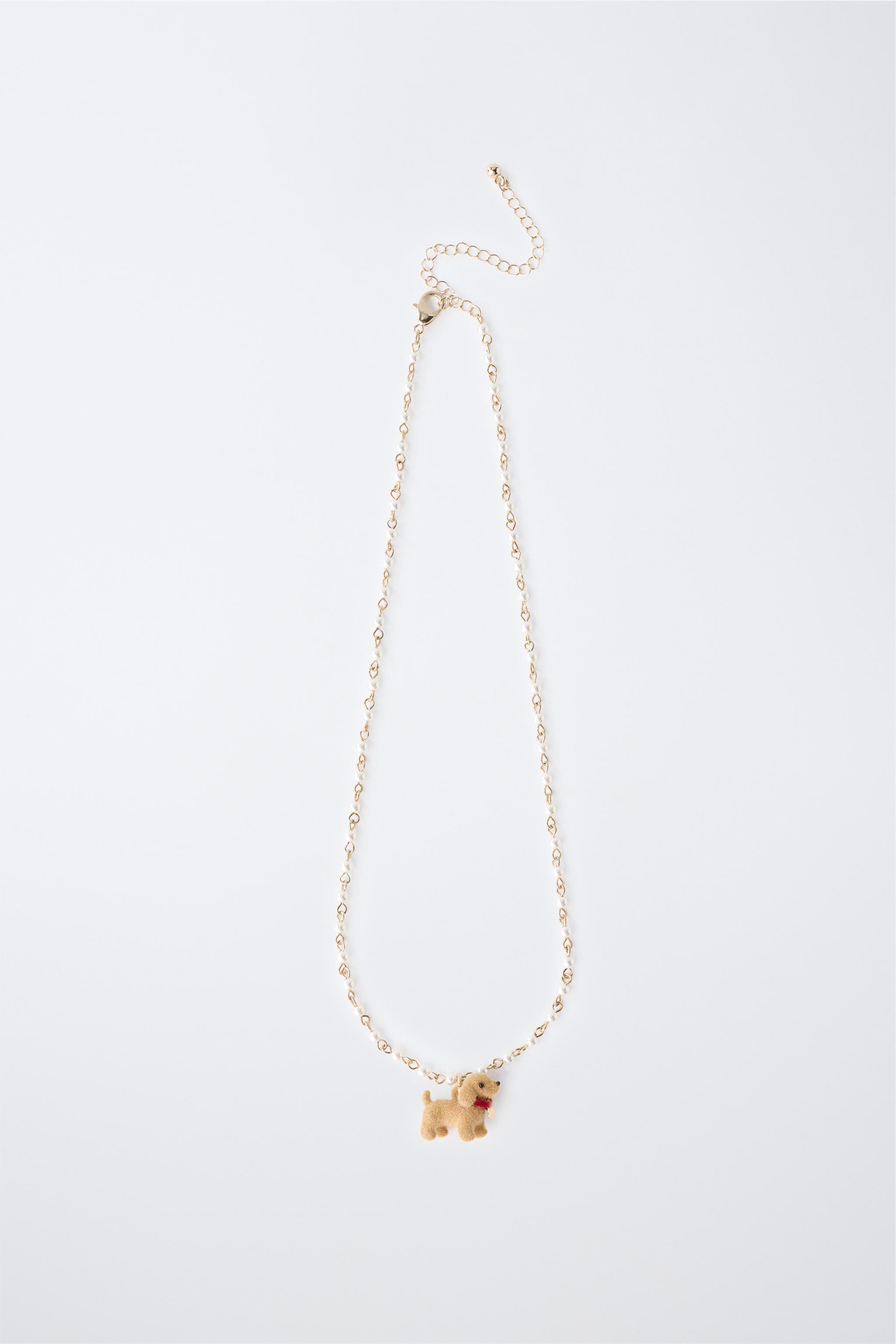 PEARL AND FLOCKED PUPPY NECKLACE